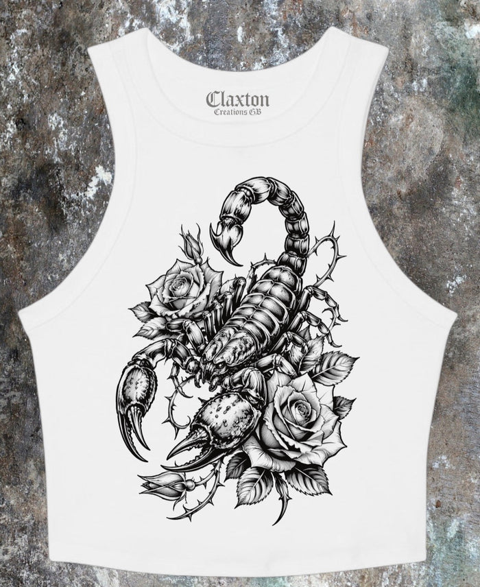 Venomous Bloom WhiteRacer Crop Tee 🦂🌹 Claxton Creations GB