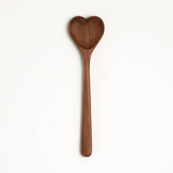 Walnut heart-shaped wooden spoon with long handle, 9.5 in
