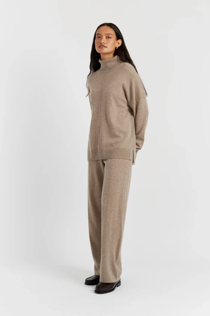 Warm-Oatmeal Wool-Cashmere Relaxed Rollneck Sweater