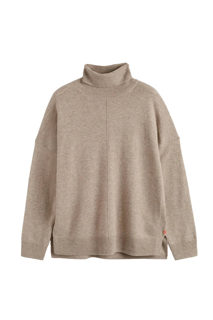 Warm-Oatmeal Wool-Cashmere Relaxed Rollneck Sweater