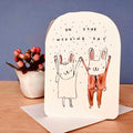 Wedding bunnies greeting card with two bunny figures and message for your wedding day