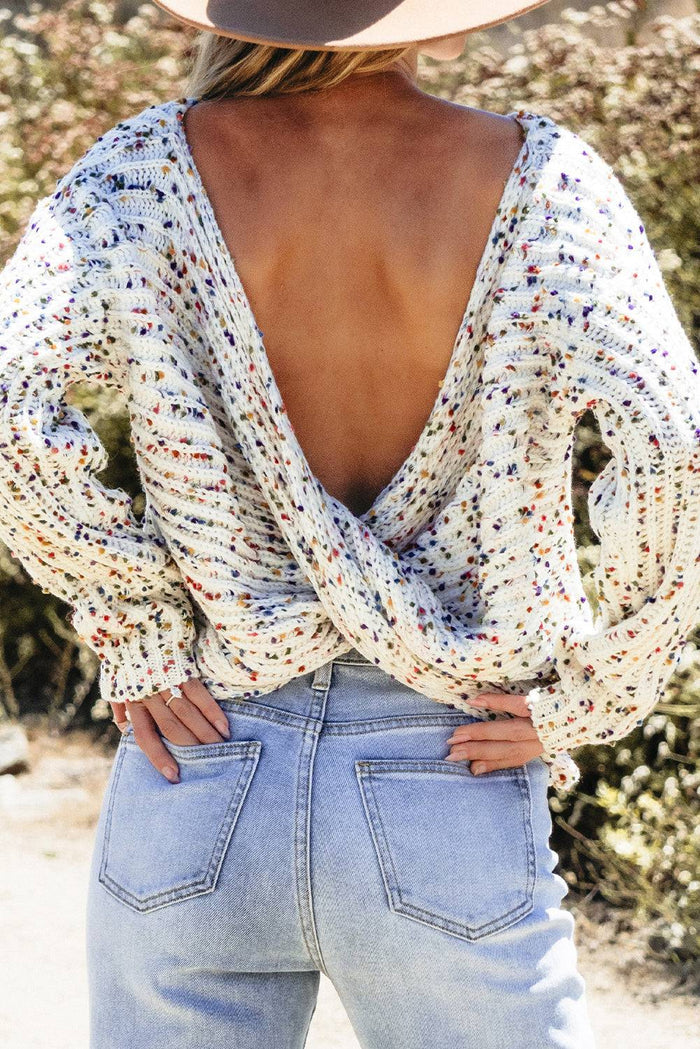 White Confetti Reversible Twist Sweater - Sweaters & Cardigans/Sweaters