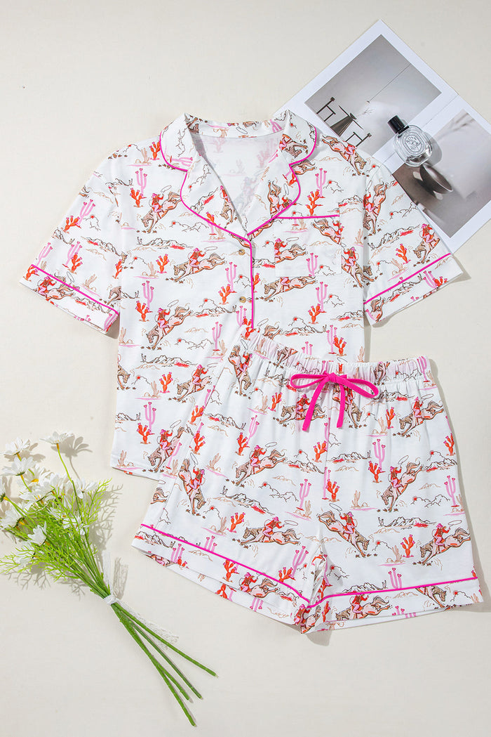 White Cowgirl Country Print Pyjamas Set - Loungewear & Sleepwear/Pyjama Shorts