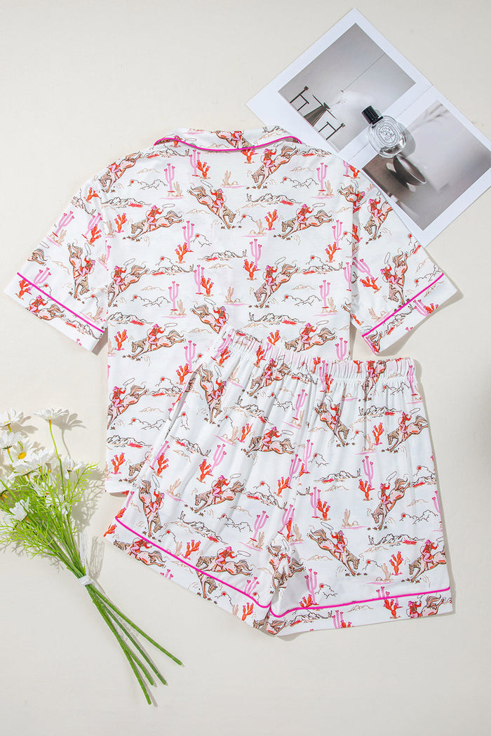 White Cowgirl Country Print Pyjamas Set - Loungewear & Sleepwear/Pyjama Shorts