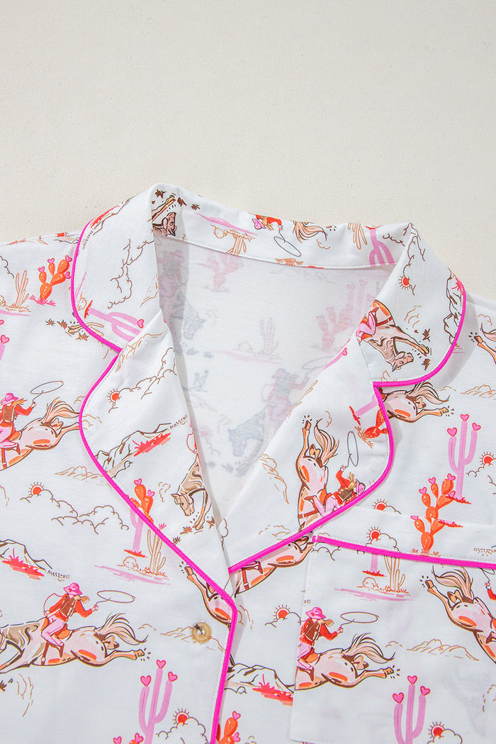 White Cowgirl Country Print Pyjamas Set - Loungewear & Sleepwear/Pyjama Shorts