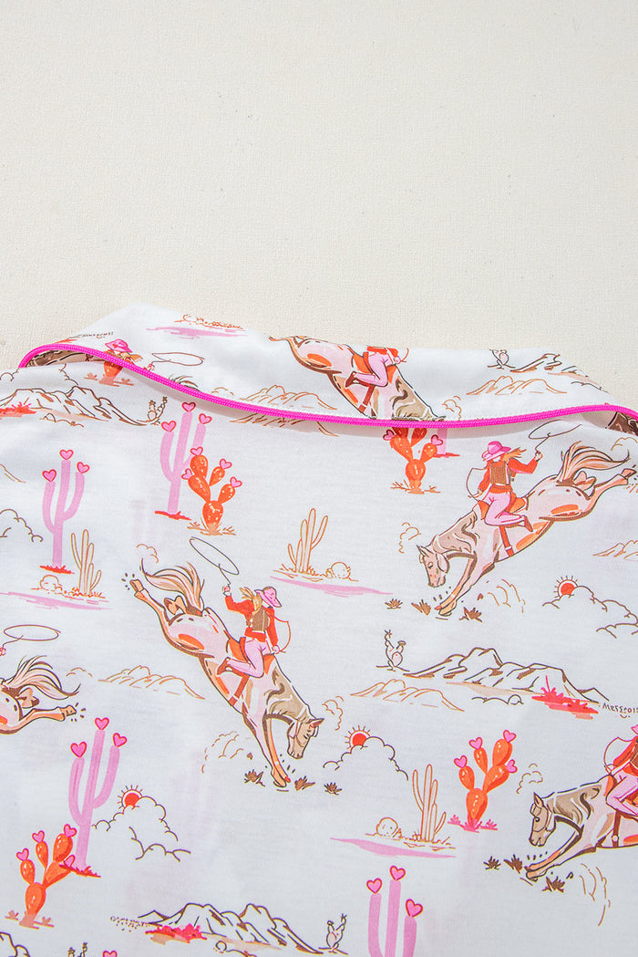White Cowgirl Country Print Pyjamas Set - Loungewear & Sleepwear/Pyjama Shorts