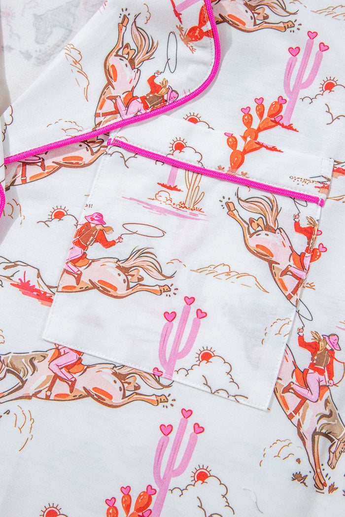 White Cowgirl Country Print Pyjamas Set - Loungewear & Sleepwear/Pyjama Shorts