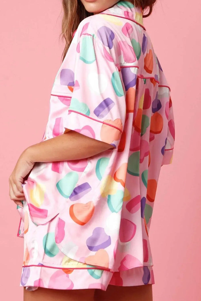 White Full Pattern Shirt and Shorts Satin Pyjamas Set - Loungewear & Sleepwear/Pyjama