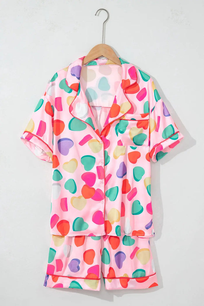 White Full Pattern Shirt and Shorts Satin Pyjamas Set - Loungewear & Sleepwear/Pyjama