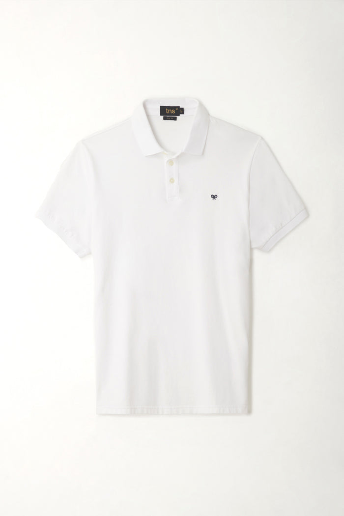 White polo shirt with mesh racket for men