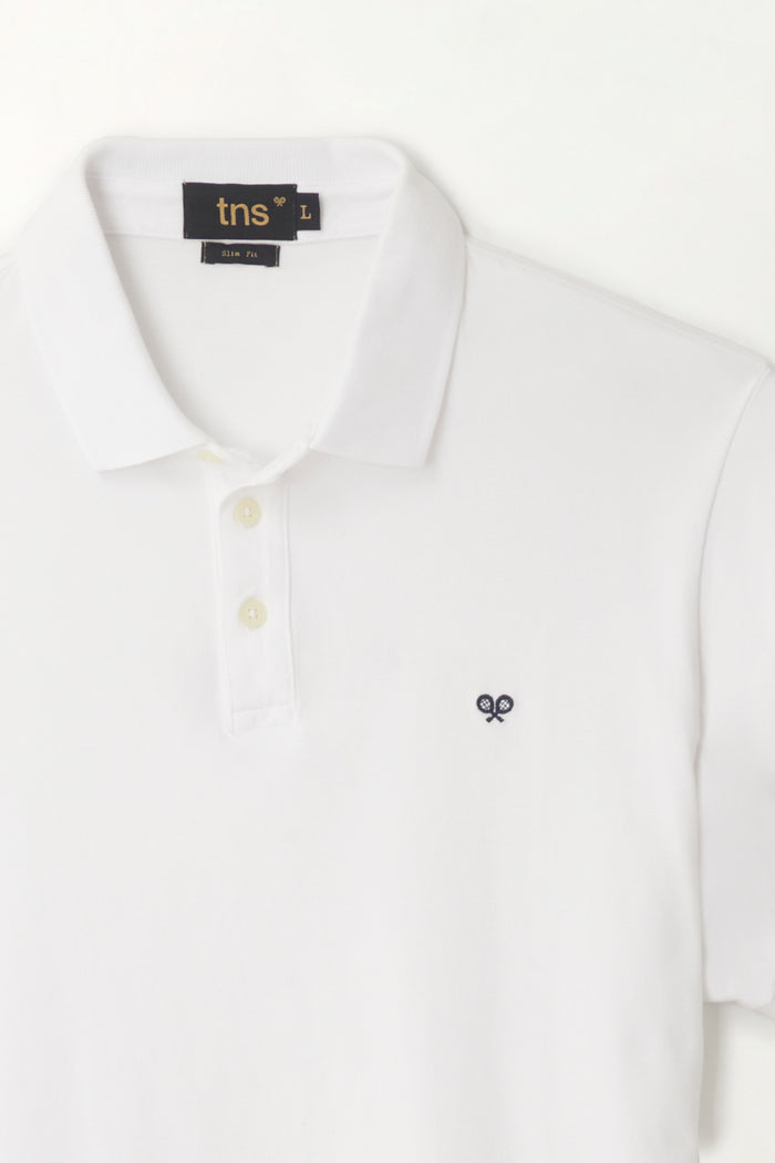 White polo shirt with mesh racket for men