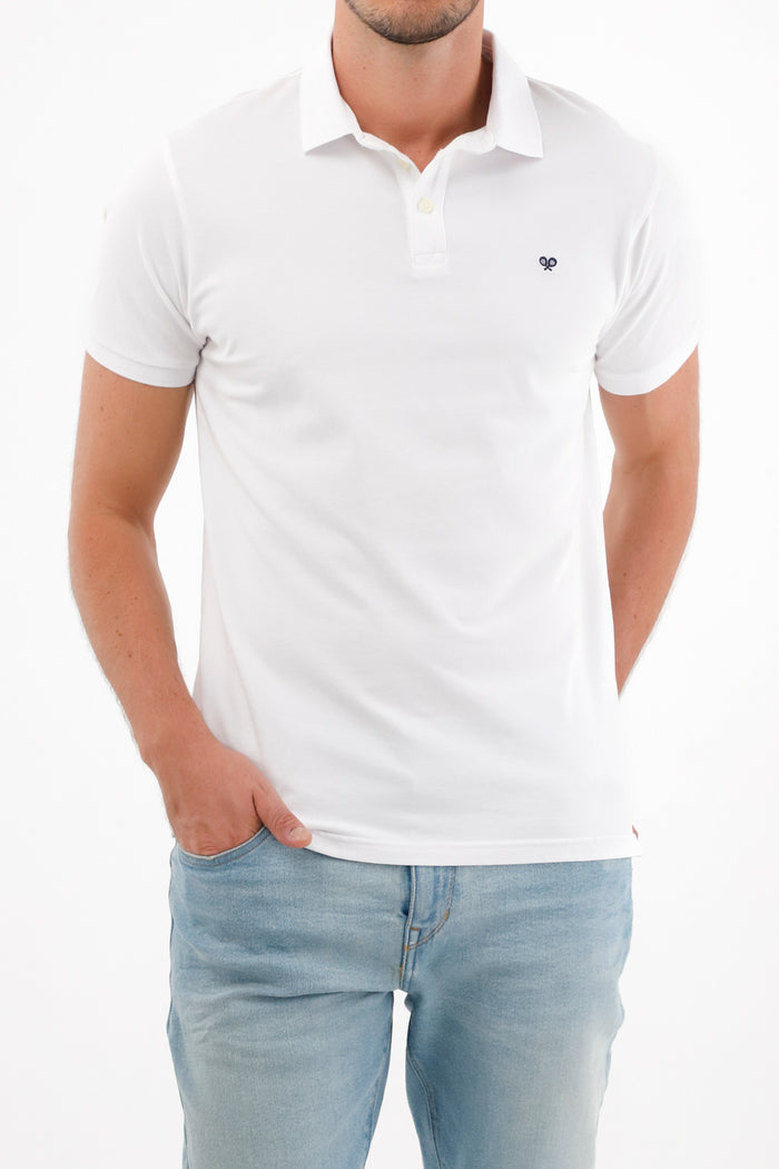 White polo shirt with mesh racket for men