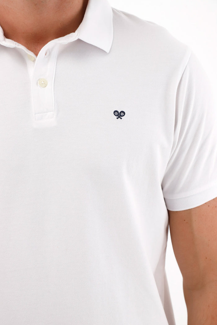 White polo shirt with mesh racket for men