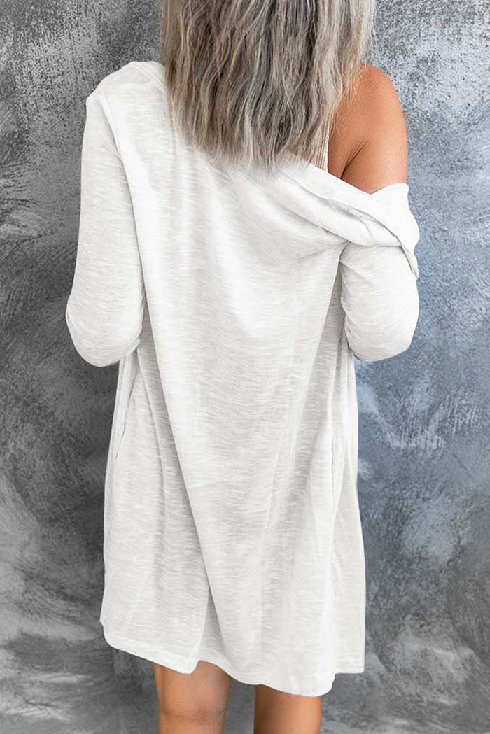 White Solid Colour Open-Front Buttons Cardigan - Sweaters & Cardigans/Cardigans