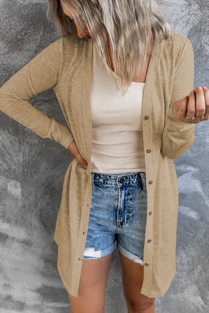 White Solid Colour Open-Front Buttons Cardigan - Sweaters & Cardigans/Cardigans