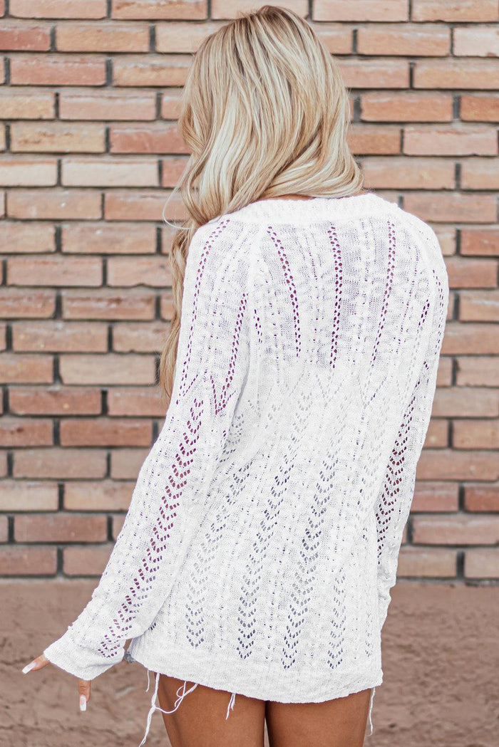 White Solid Open Knit Cardigan - Sweaters & Cardigans/Cardigans