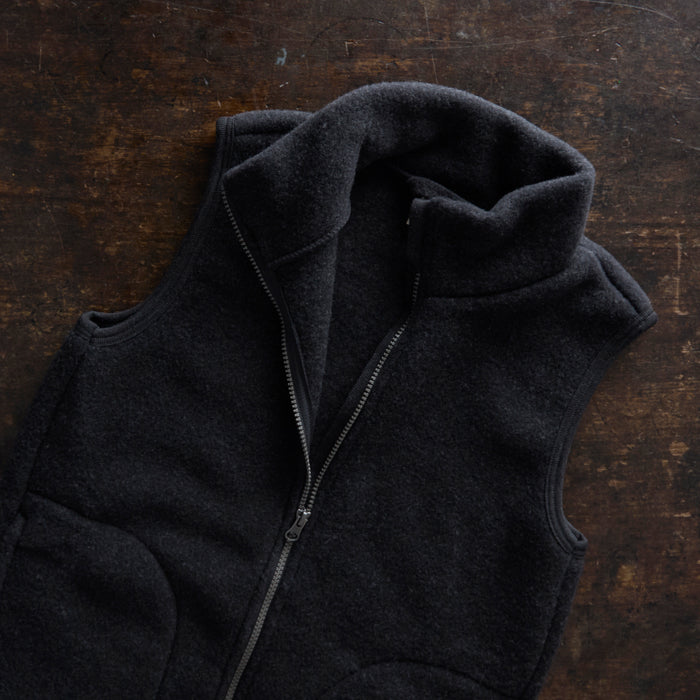 Women's Merino Wool Fleece Zip Vest - Black Melange