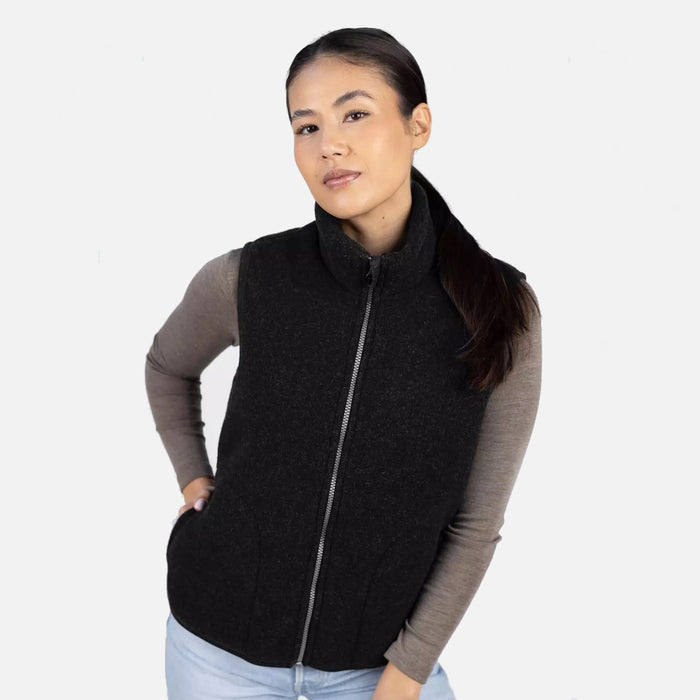 Women's Merino Wool Fleece Zip Vest - Black Melange