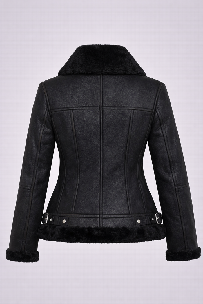 Women’s Moya V Black Shearling Aviator Moto Jacket