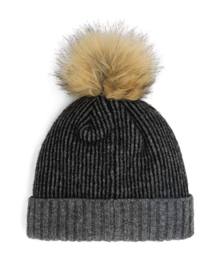 Women's Plait Pom Hat - Black