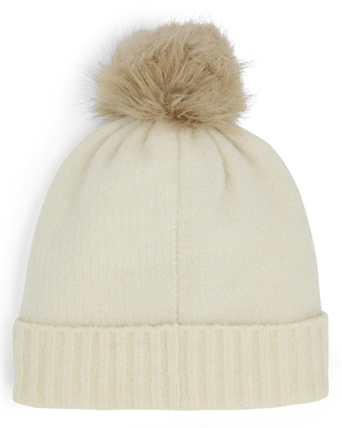 Women's Plait Pom Hat - White