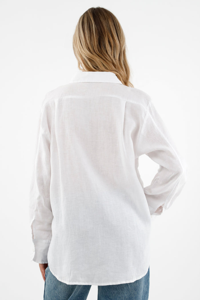 Women's White 100% Linen Long Sleeve Shirt