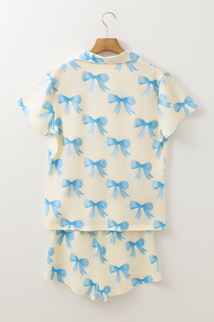 Yellow Bow Printed Short Sleeve Shirt Shorts Pyjama Set - Loungewear & Sleepwear/Pyjama