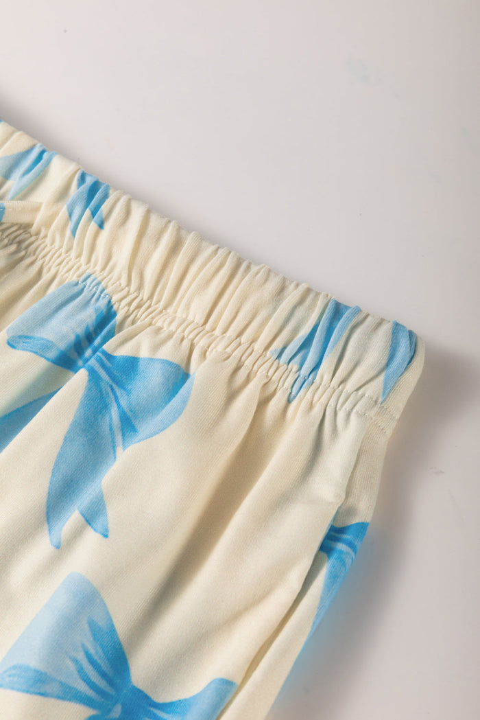 Yellow Bow Printed Short Sleeve Shirt Shorts Pyjama Set - Loungewear & Sleepwear/Pyjama