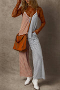 Yellow Stripe Two Tone Contrast Spaghetti Strap Backless Overall - S / 50% Cotton + 47% Polyester + 3% Elastane