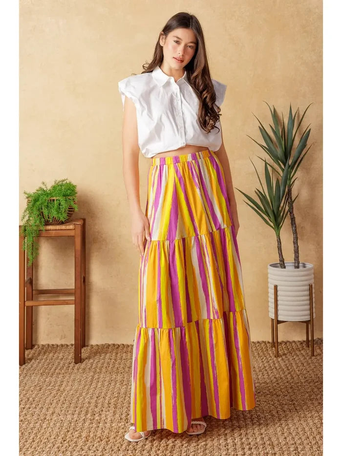 Yellow/Pink Poplin Maxi Skirt FINAL SALE