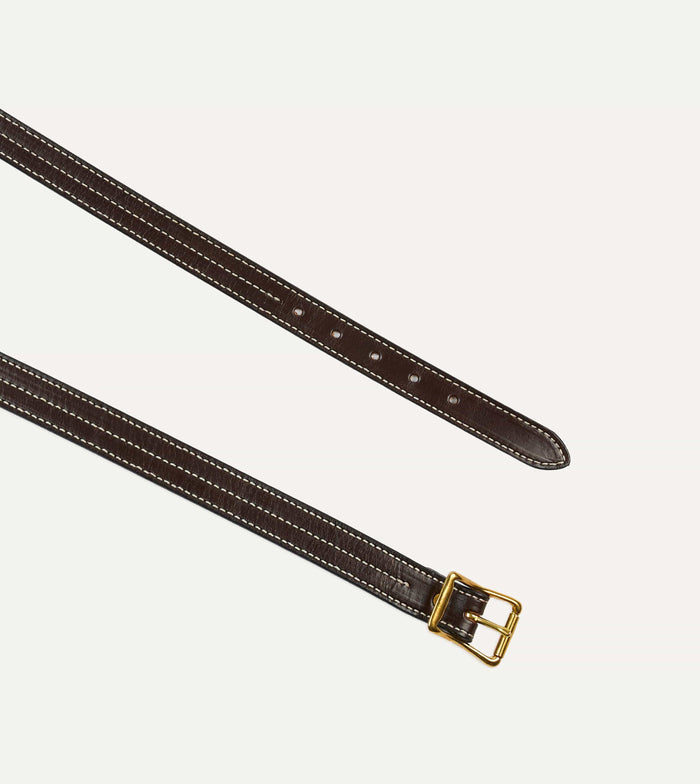 Yuketen Dark Brown Triple Stitched Leather Belt
