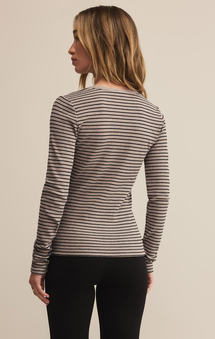 Z Supply Stella Stripe Henley in Heather Taupe Z Supply Casual Top