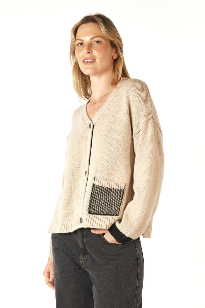 Zaket & Plover - Birdseye Pocket Cardi - Barley ZP7101