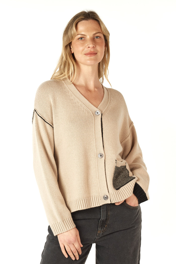 Zaket & Plover - Birdseye Pocket Cardi - Barley ZP7101
