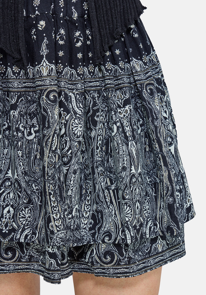 Zelira Paisley Print Double Layer Mini Skirt