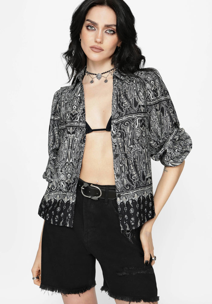Zelira Paisley Print Open Collar Shirt