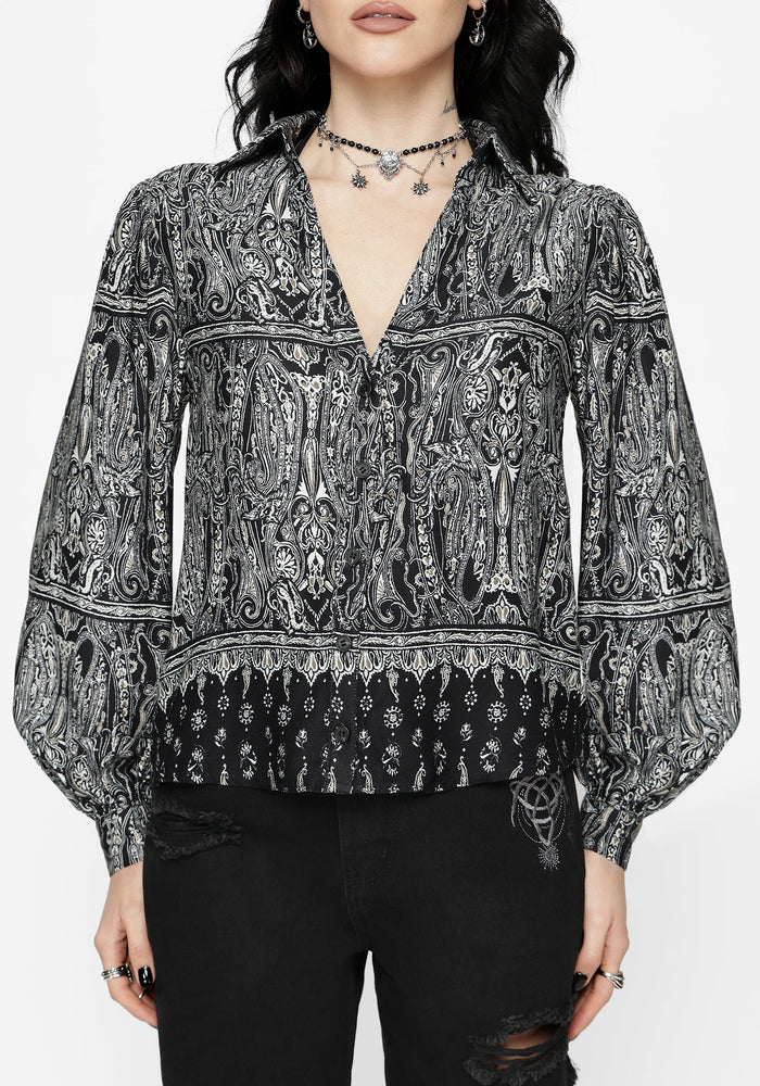 Zelira Paisley Print Open Collar Shirt