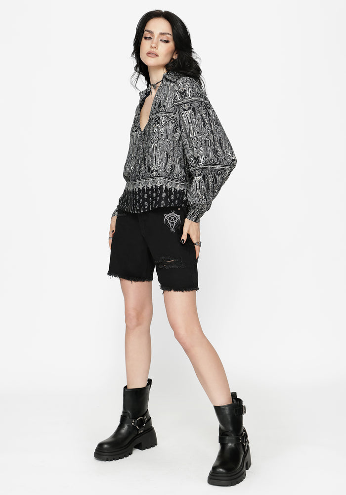 Zelira Paisley Print Open Collar Shirt
